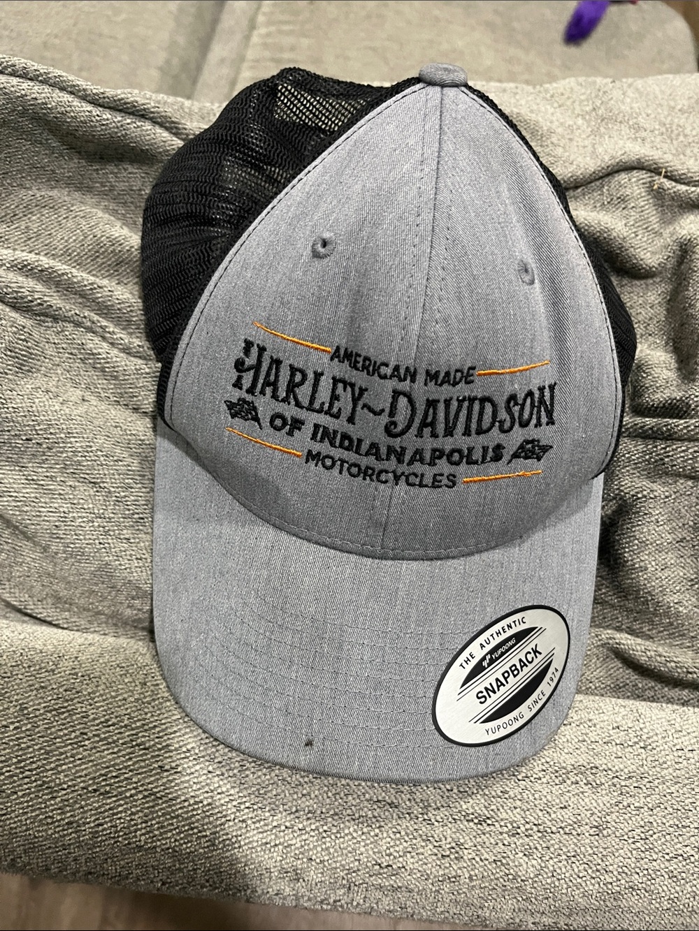 Harley-Davidson Gray & Black Mesh Snapback with Orange Stitching